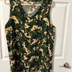 LuLaRoe Green and Tan Camouflage Tank Top